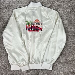 Vintage Ho-Haiin Hawaii Luau Westward-Ho Las Vegas Satin Jacket Size Large White